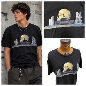 KR3W Mens Black Skull Candle Book Graphic Tee Skater Gothic Streetwear Grunge M